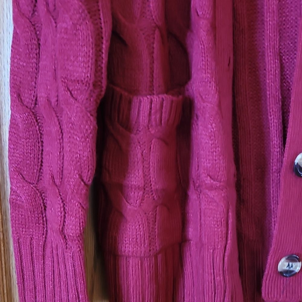 Cable Knit Red Cardigan Sweater, Womens Small NWOT - Picture 3 of 3